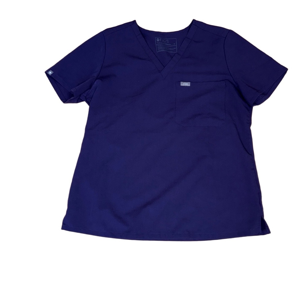 FIGS Scrub Top Womens Size M Purple Po 2197 V-Neck Short Sleeve Chest Pocket
